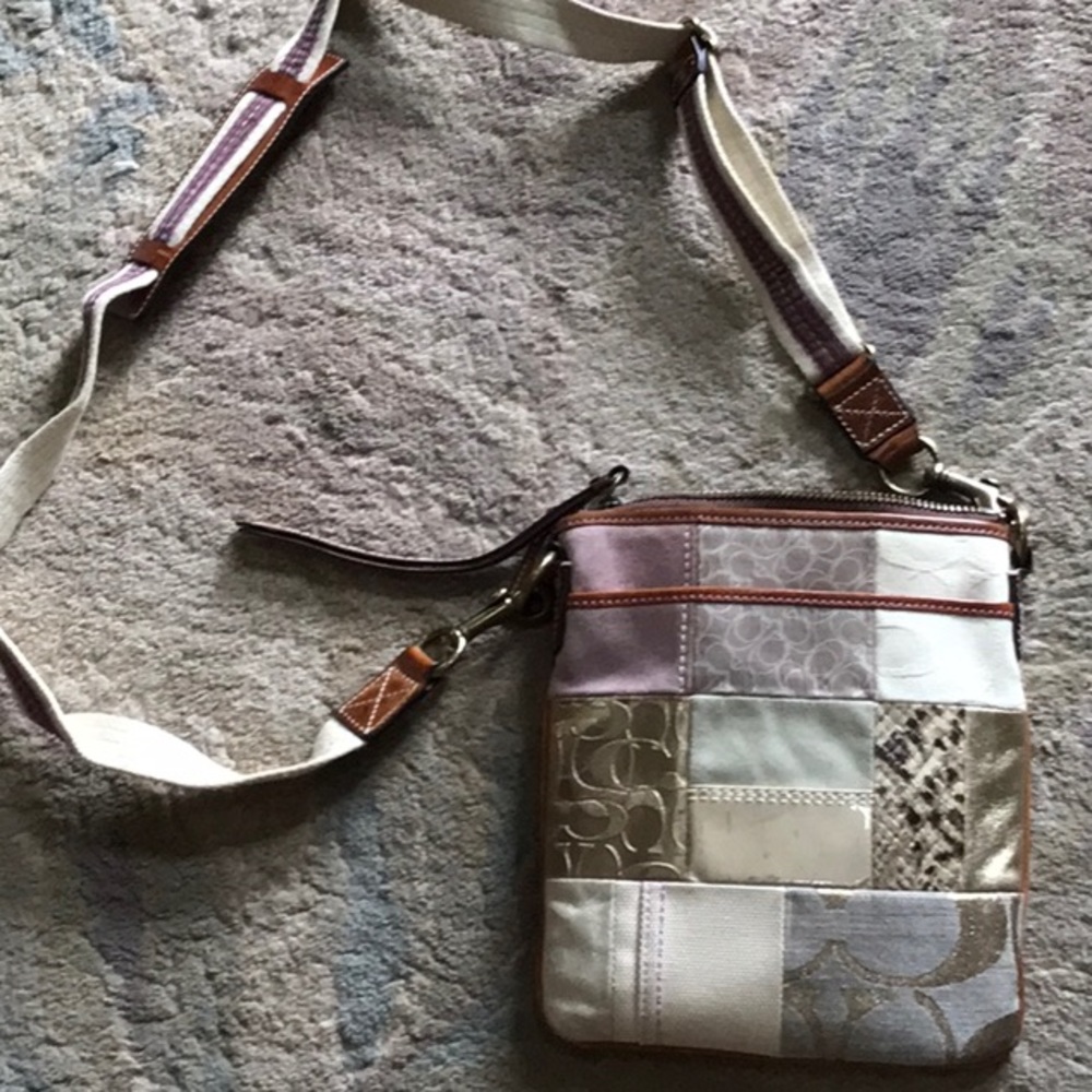 Multi color multi fabric coach crossbody bag